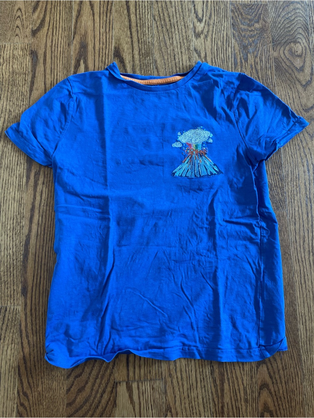 Mini Boden royal blue tee with volcano embroidery size 11-12 years